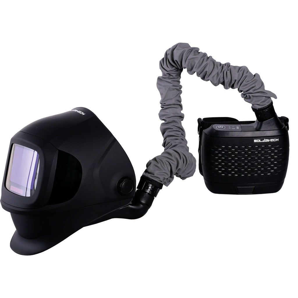 Auto darkening welding helmet with air purifying respirator